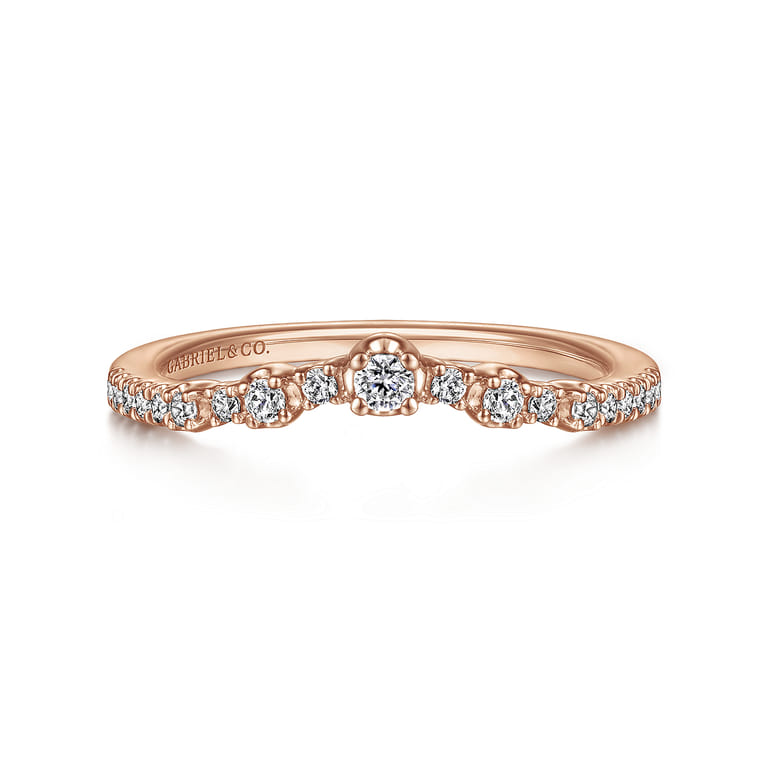 Curved Wedding Ring in 14k Rose Gold with Round Natural Diamond at Gabriel & Co. - Shot 1