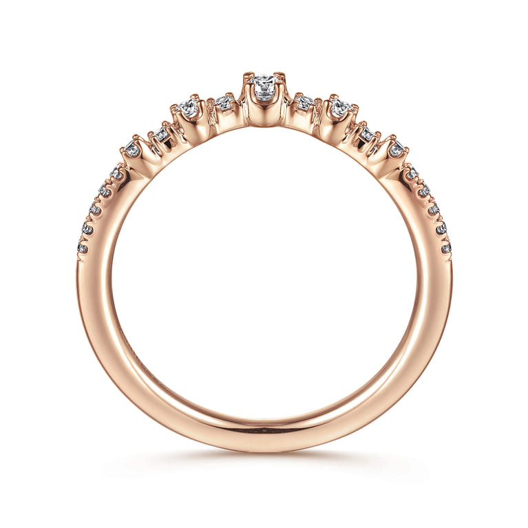 Curved Wedding Ring in 14k Rose Gold with Round Natural Diamond at Gabriel & Co. - Shot 2