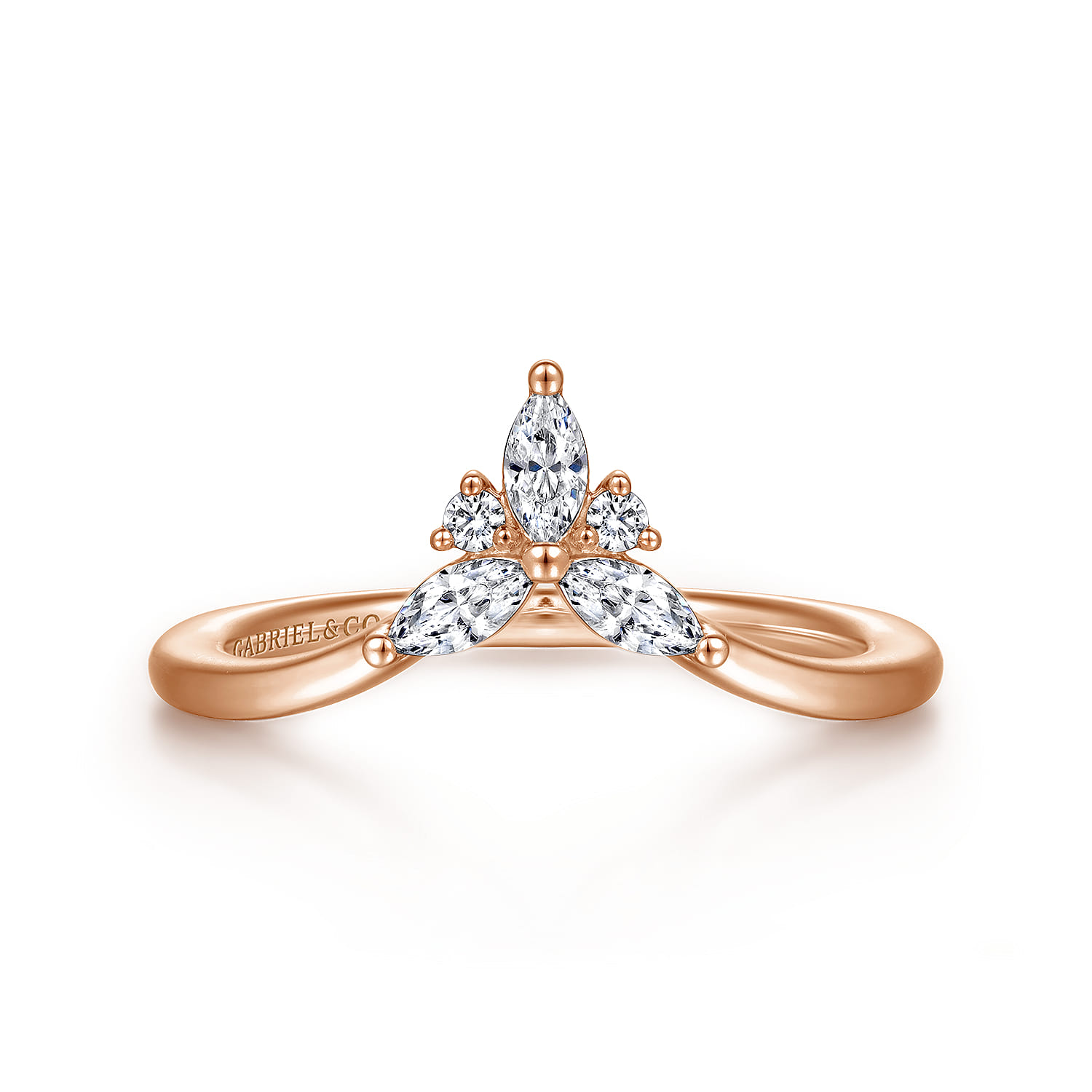 Curved Wedding Ring in 14k Rose Gold with  Natural Diamond at Gabriel & Co. - Shot 1
