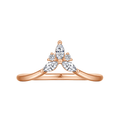 Curved 14K Rose Gold Marquise and Round Diamond Anniversary Band