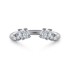 Curved 14K White Gold Bursting Diamond Open Anniversary Ring