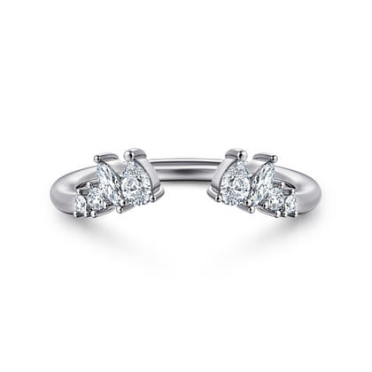 Curved 14K White Gold Bursting Diamond Open Anniversary Ring