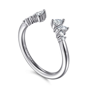 Curved 14K White Gold Bursting Diamond Open Anniversary Ring