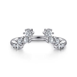 Curved 14K White Gold Cluster Diamond Open Anniversary Ring