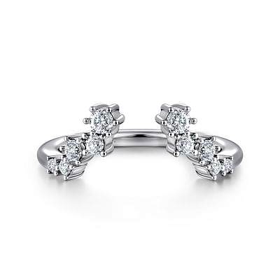 Curved 14K White Gold Cluster Diamond Open Anniversary Ring