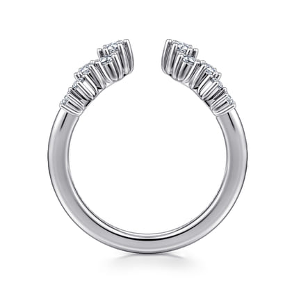 Curved 14K White Gold Cluster Diamond Open Anniversary Ring