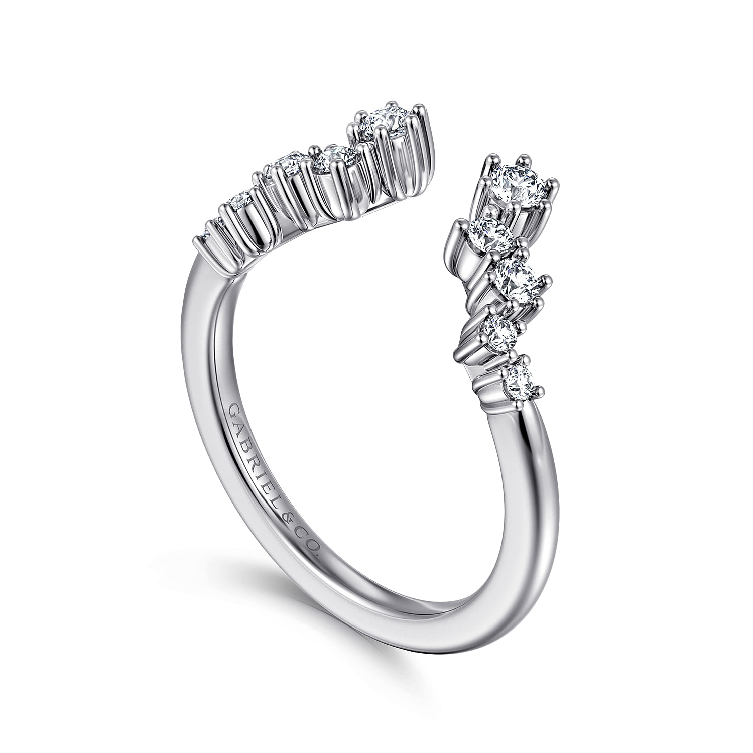 Curved 14K White Gold Cluster Diamond Open Anniversary Ring