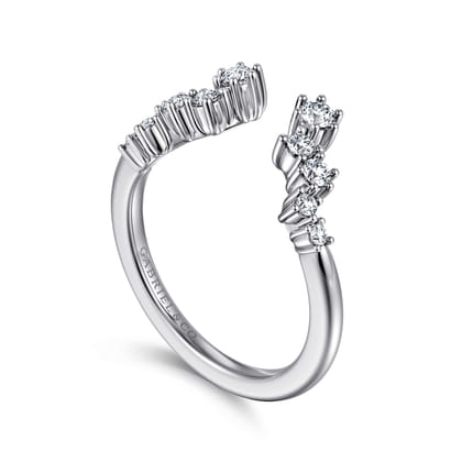 Curved 14K White Gold Cluster Diamond Open Anniversary Ring