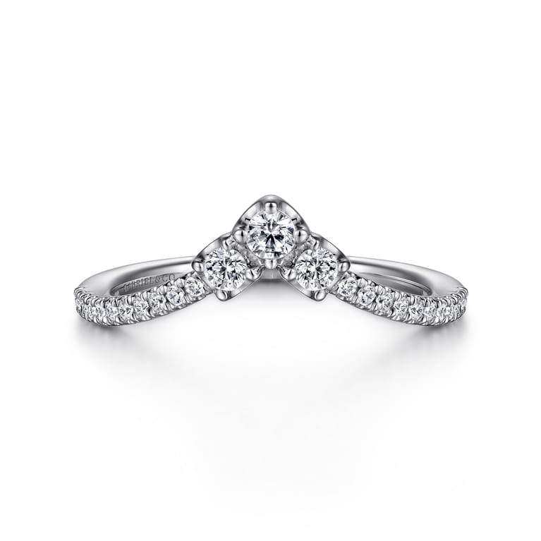 Curved Wedding Ring in 14k White Gold with Round Natural Diamond at Gabriel & Co. - Shot 1
