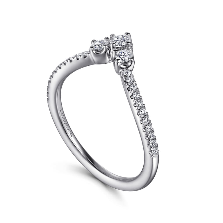 Curved Wedding Ring in 14k White Gold with Round Natural Diamond at Gabriel & Co. - Shot 3