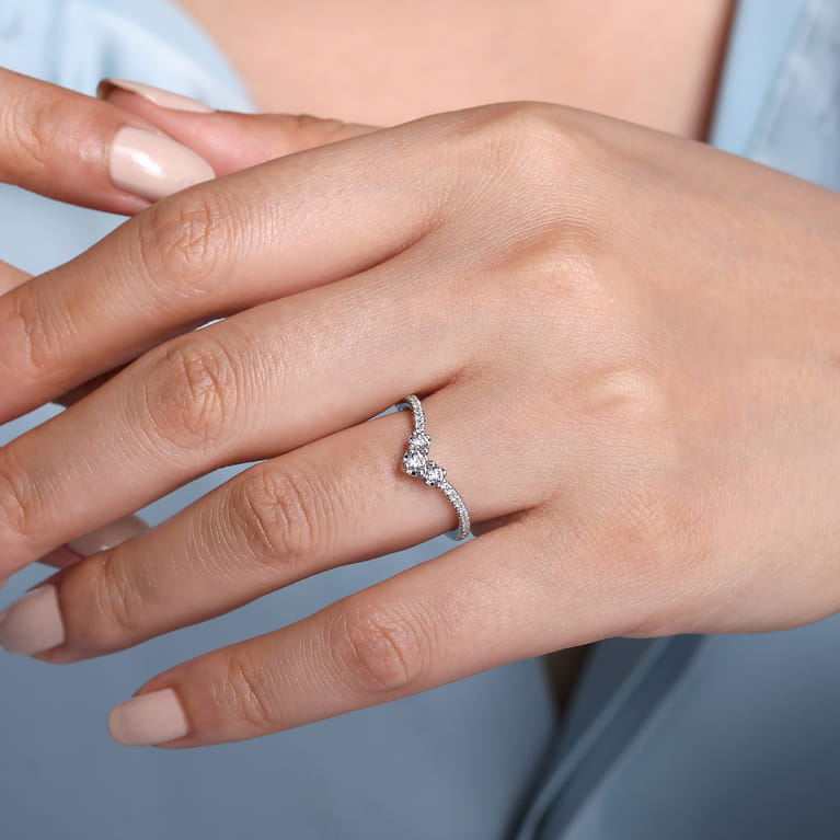 Curved Wedding Ring in 14k White Gold with Round Natural Diamond at Gabriel & Co. - Shot 5