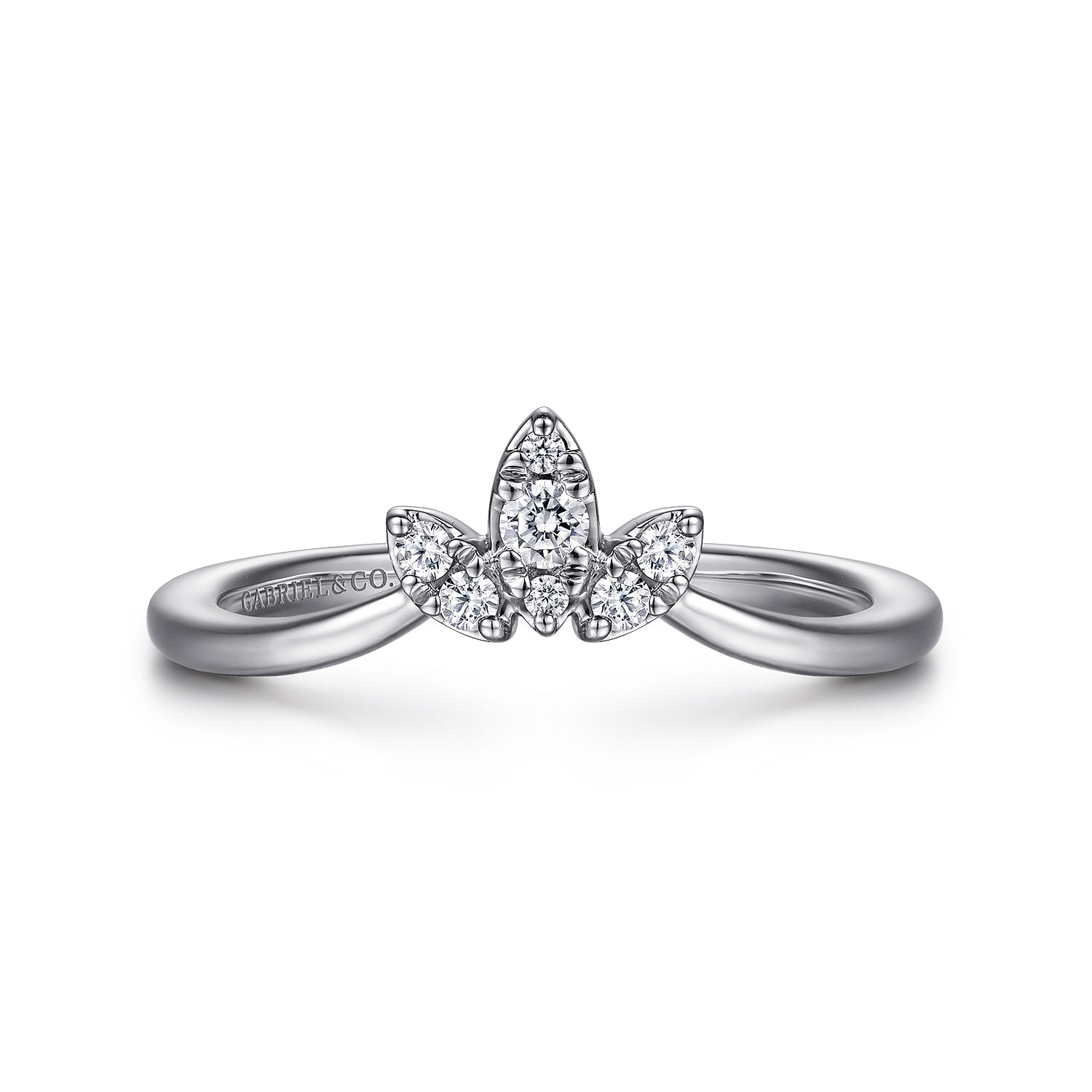 Curved Wedding Ring in 14k White Gold with Round Natural Diamond at Gabriel & Co. - Shot 1