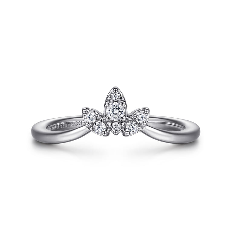 Curved Wedding Ring in 14k White Gold with Round Natural Diamond at Gabriel & Co. - Shot 1