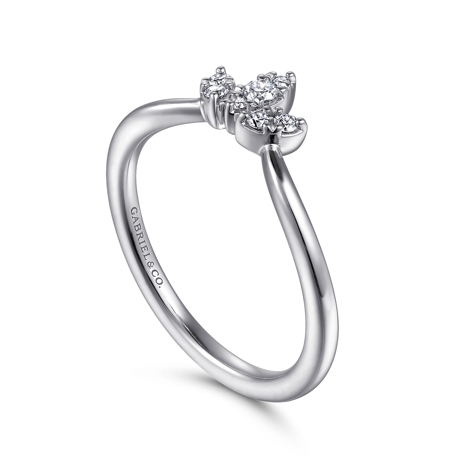 Curved Wedding Ring in 14k White Gold with Round Natural Diamond at Gabriel & Co. - Shot 3
