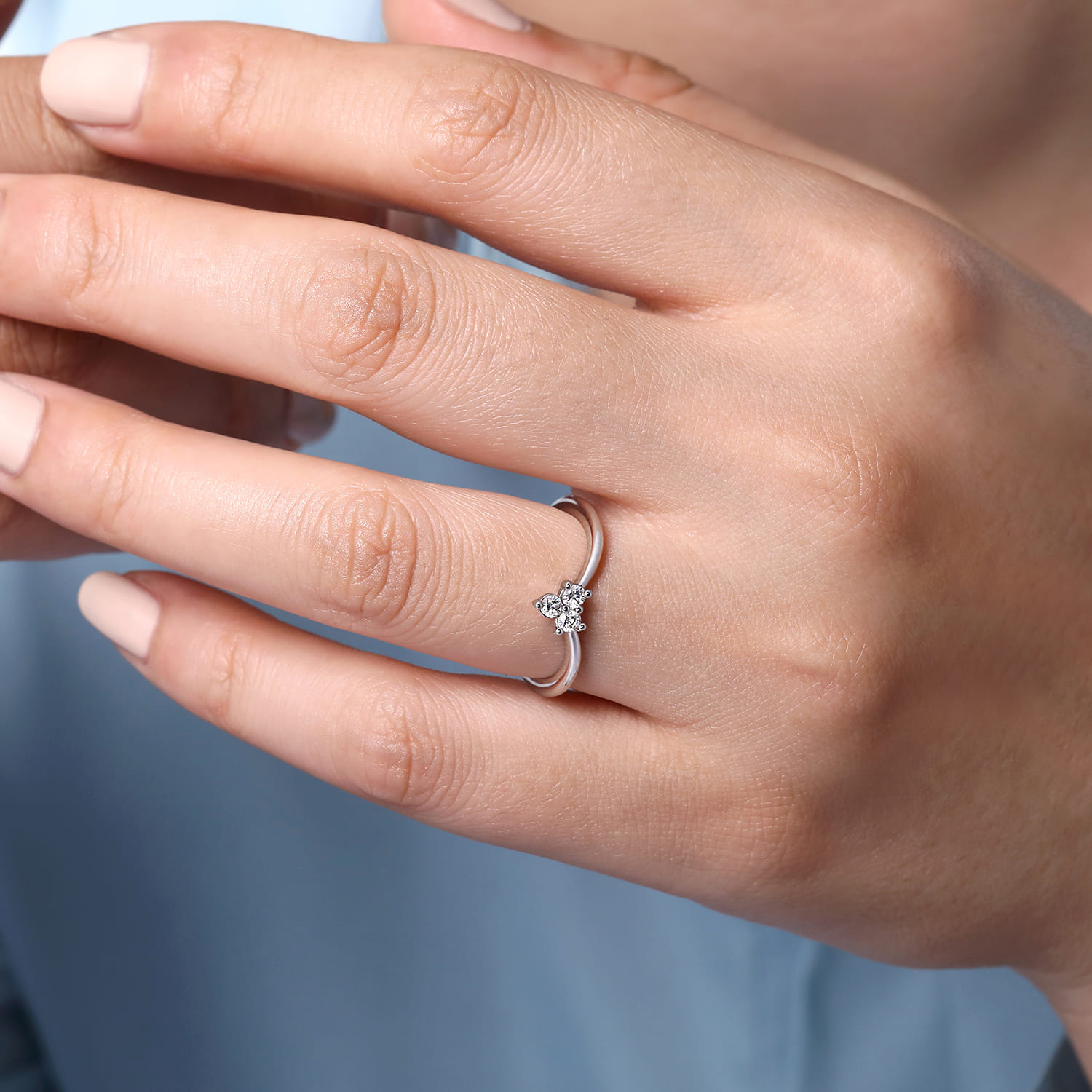 Curved Wedding Ring in 14k White Gold with Round Natural Diamond at Gabriel & Co. - Shot 5