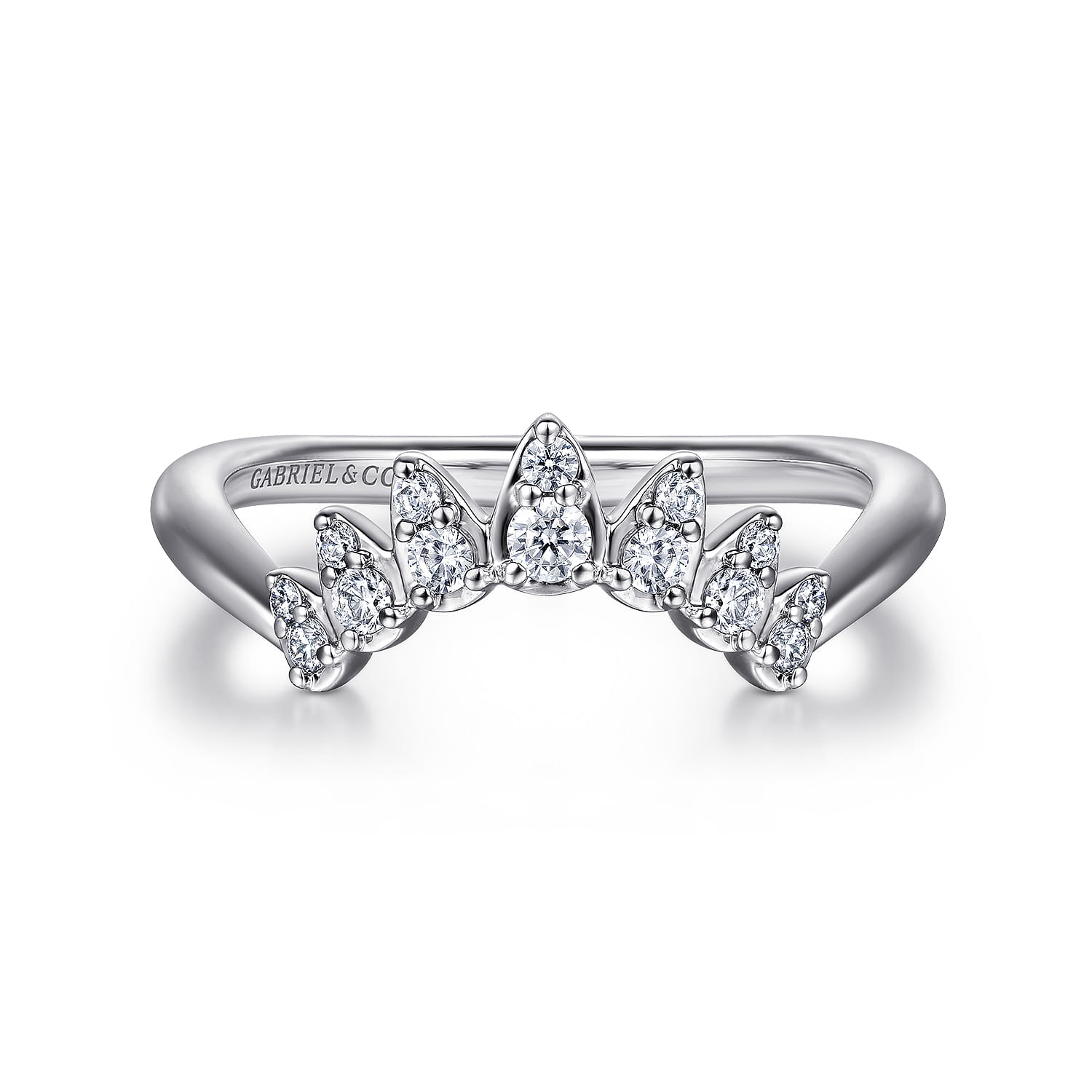 Curved Wedding Ring in 14k White Gold with Round Natural Diamond at Gabriel & Co. - Shot 1