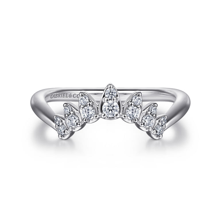 Curved Wedding Ring in 14k White Gold with Round Natural Diamond at Gabriel & Co. - Shot 1