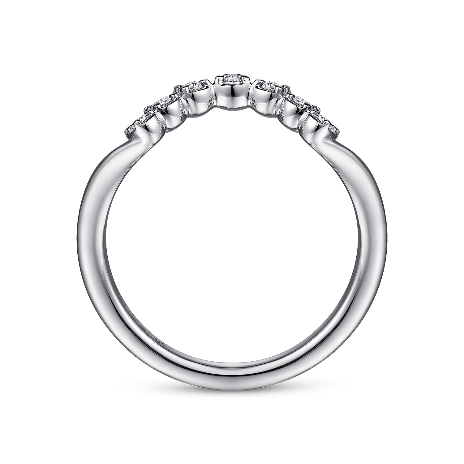 Curved Wedding Ring in 14k White Gold with Round Natural Diamond at Gabriel & Co. - Shot 2