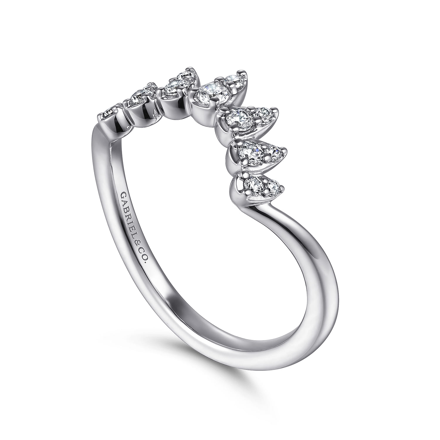 Curved Wedding Ring in 14k White Gold with Round Natural Diamond at Gabriel & Co. - Shot 3