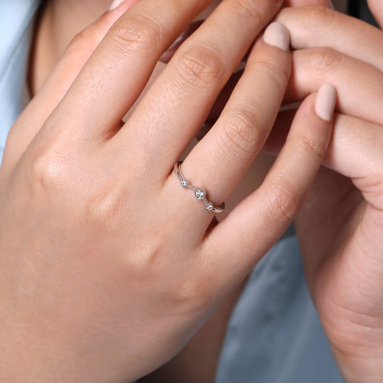 Curved Wedding Ring in 14k White Gold with Round Natural Diamond at Gabriel & Co. - Shot 5