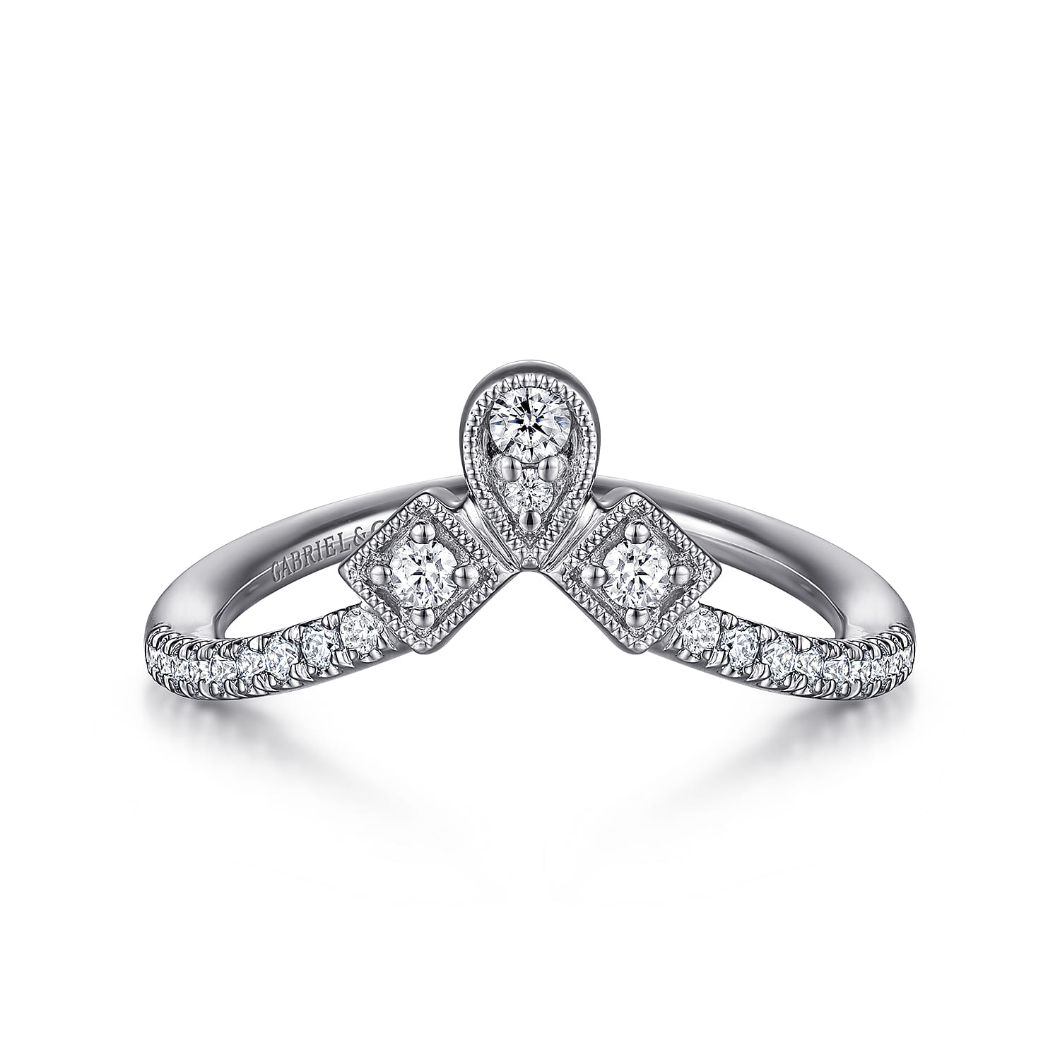 Curved Wedding Ring in 14k White Gold with Round Natural Diamond at Gabriel & Co. - Shot 1