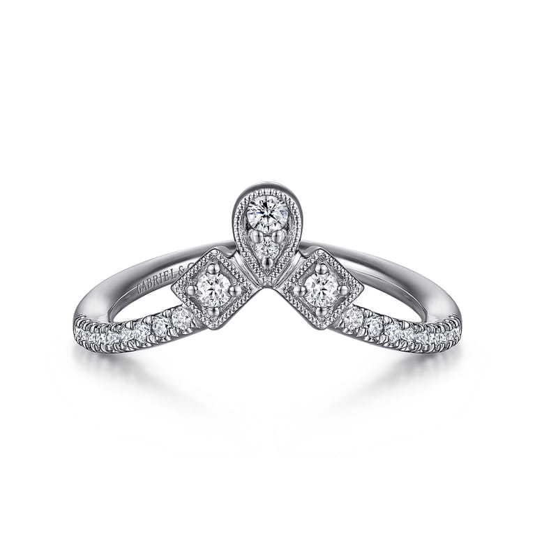 Curved Wedding Ring in 14k White Gold with Round Natural Diamond at Gabriel & Co. - Shot 1