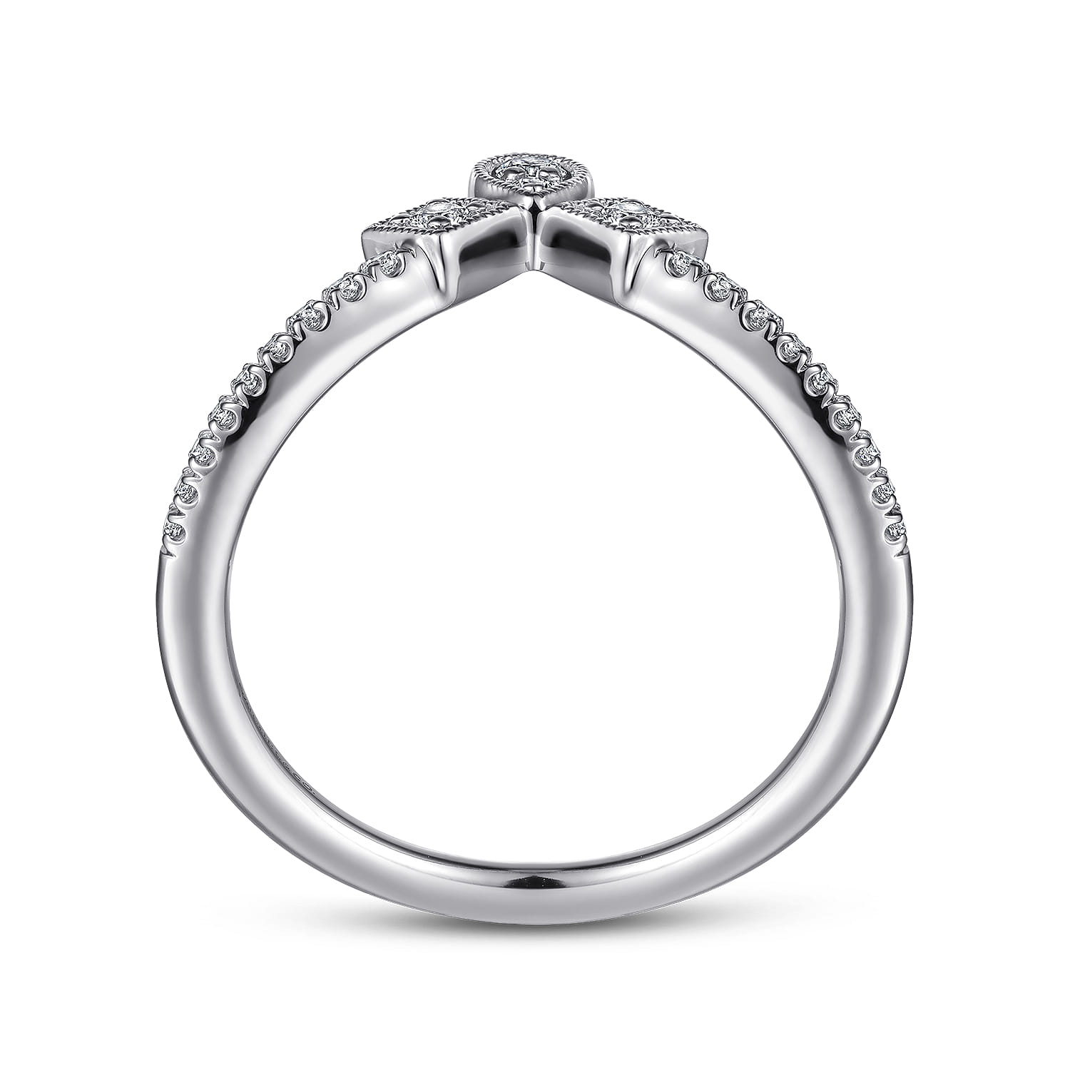 Curved Wedding Ring in 14k White Gold with Round Natural Diamond at Gabriel & Co. - Shot 2