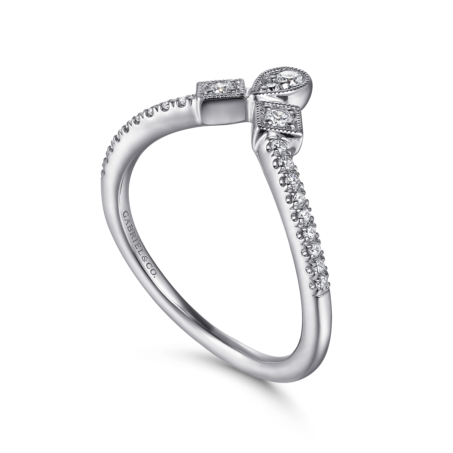 Curved Wedding Ring in 14k White Gold with Round Natural Diamond at Gabriel & Co. - Shot 3