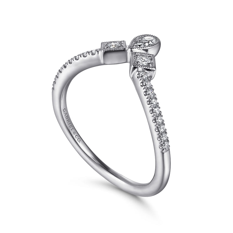 Curved Wedding Ring in 14k White Gold with Round Natural Diamond at Gabriel & Co. - Shot 3