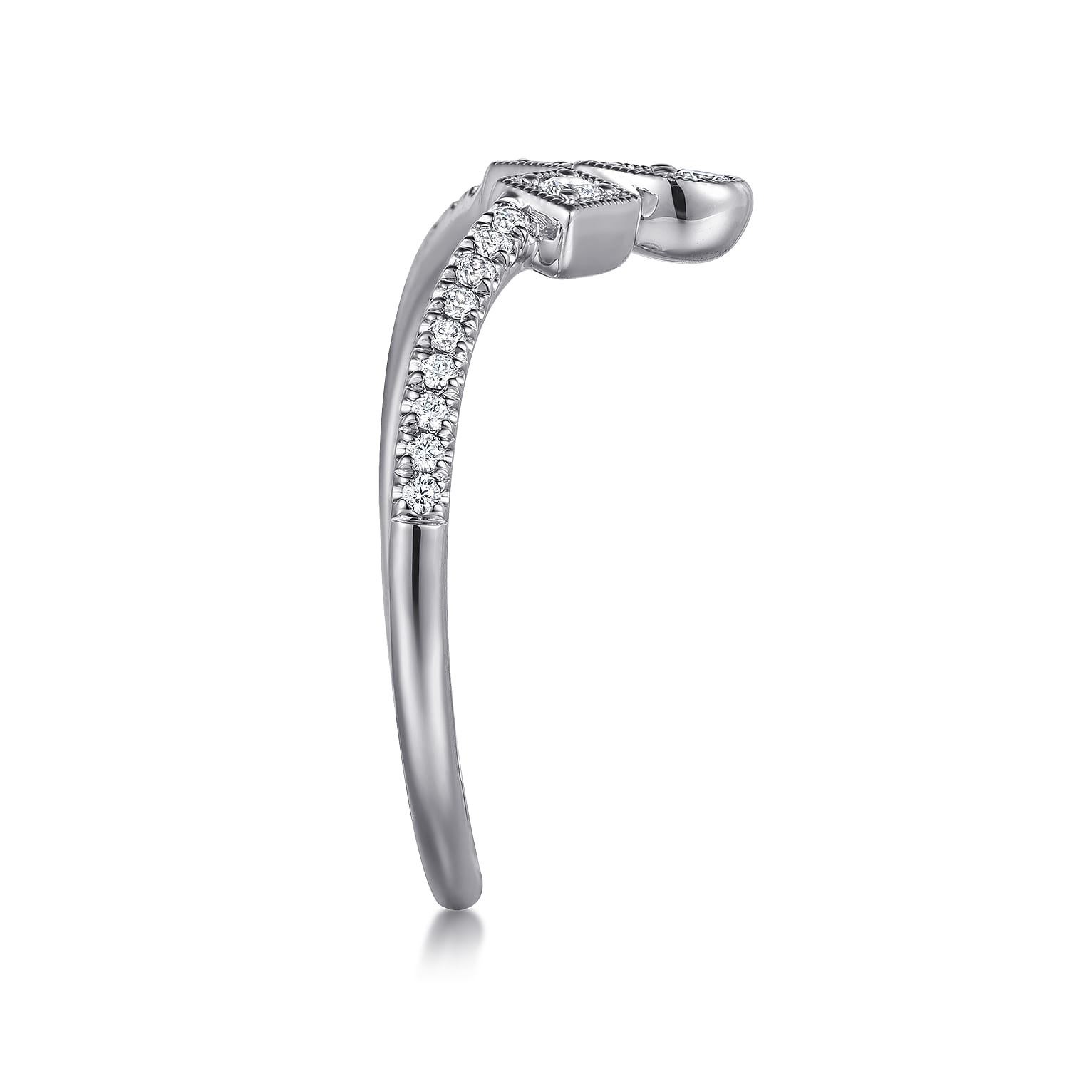 Curved Wedding Ring in 14k White Gold with Round Natural Diamond at Gabriel & Co. - Shot 4