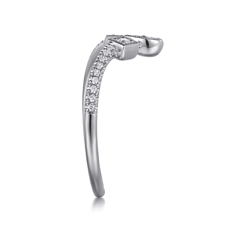 Curved Wedding Ring in 14k White Gold with Round Natural Diamond at Gabriel & Co. - Shot 4