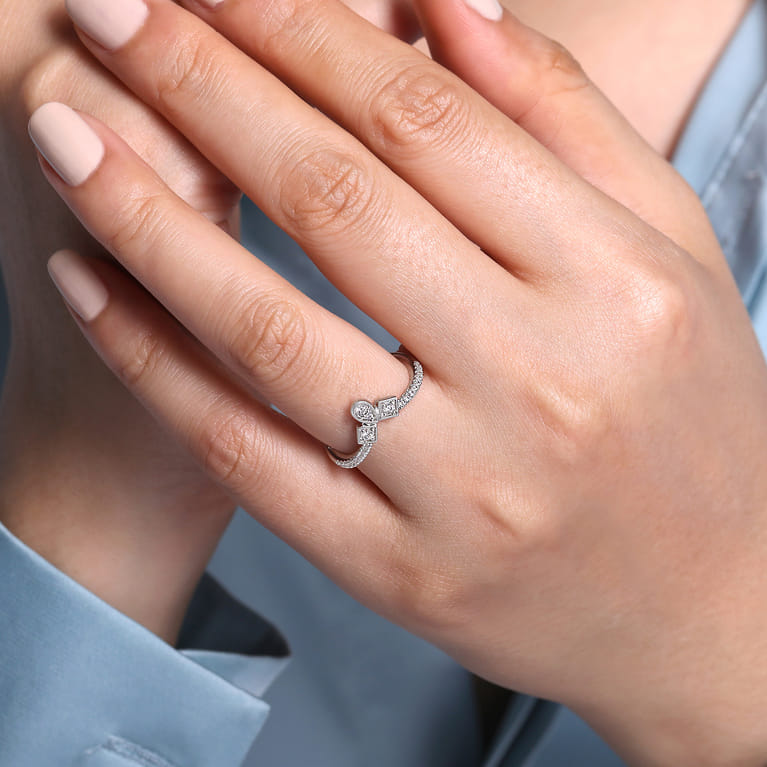 Curved Wedding Ring in 14k White Gold with Round Natural Diamond at Gabriel & Co. - Shot 5