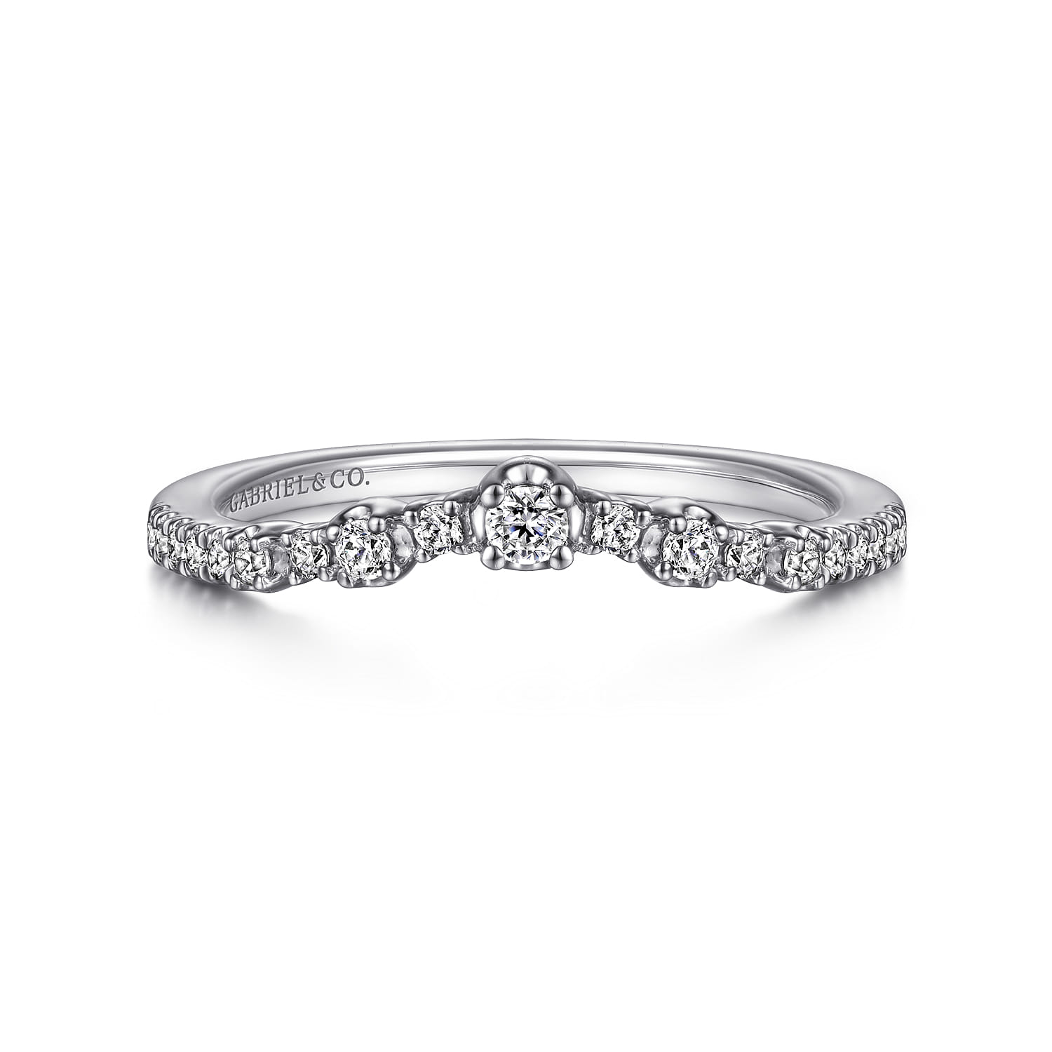 Curved Wedding Ring in 14k White Gold with Round Natural Diamond at Gabriel & Co. - Shot 1