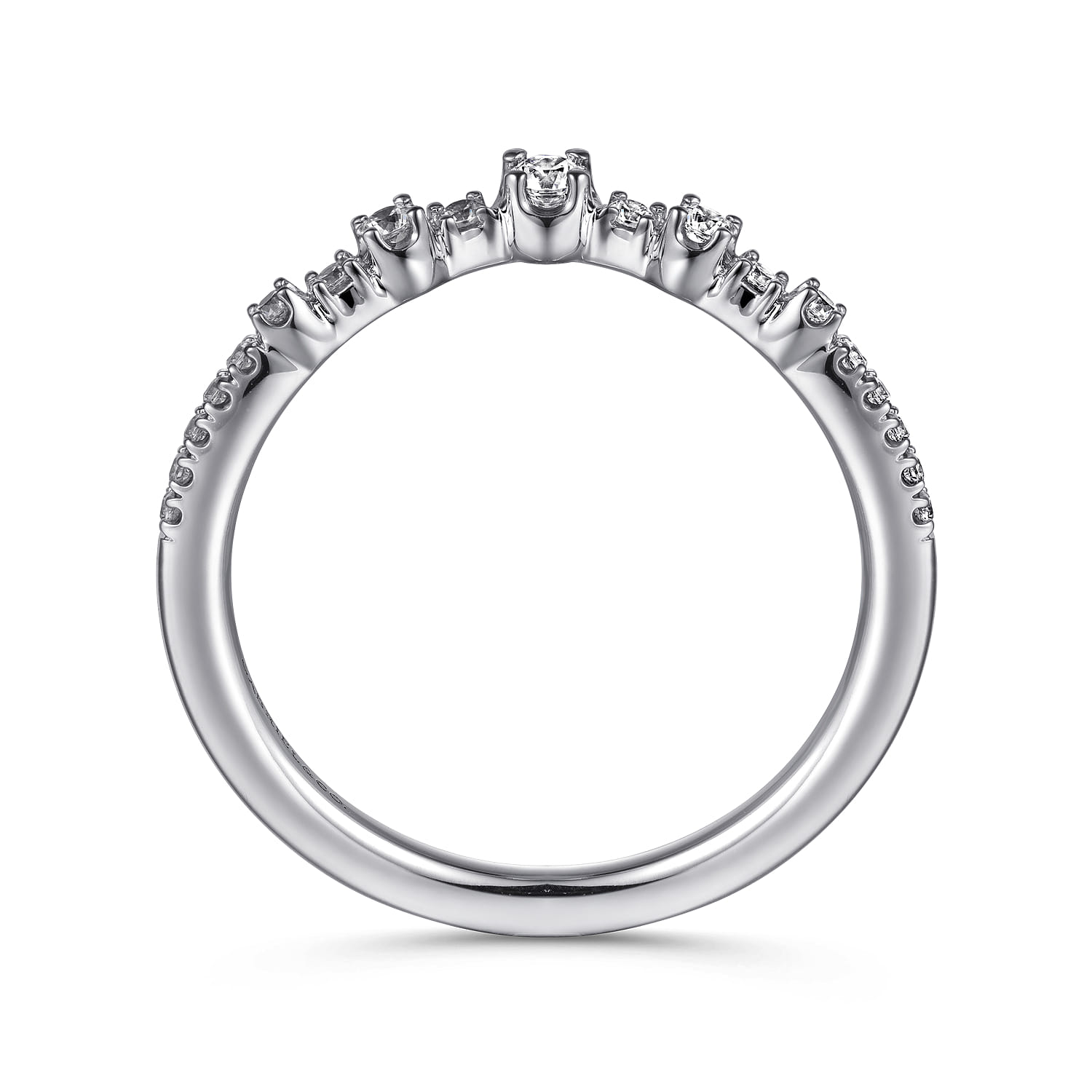 Curved Wedding Ring in 14k White Gold with Round Natural Diamond at Gabriel & Co. - Shot 2
