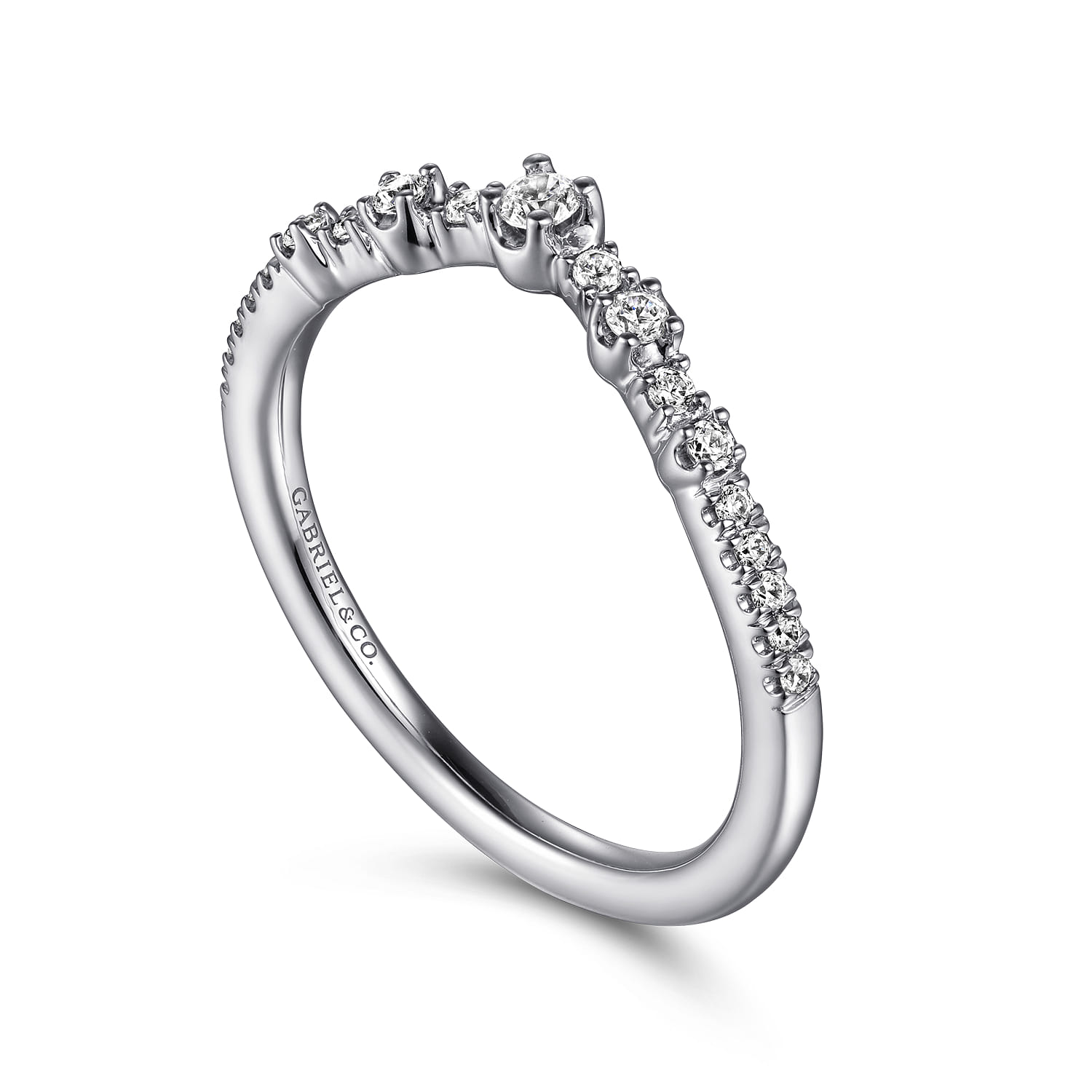 Curved Wedding Ring in 14k White Gold with Round Natural Diamond at Gabriel & Co. - Shot 3