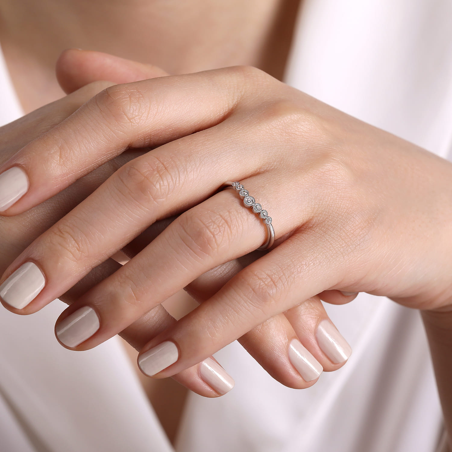 Curved 14K White Gold Diamond Anniversary Band