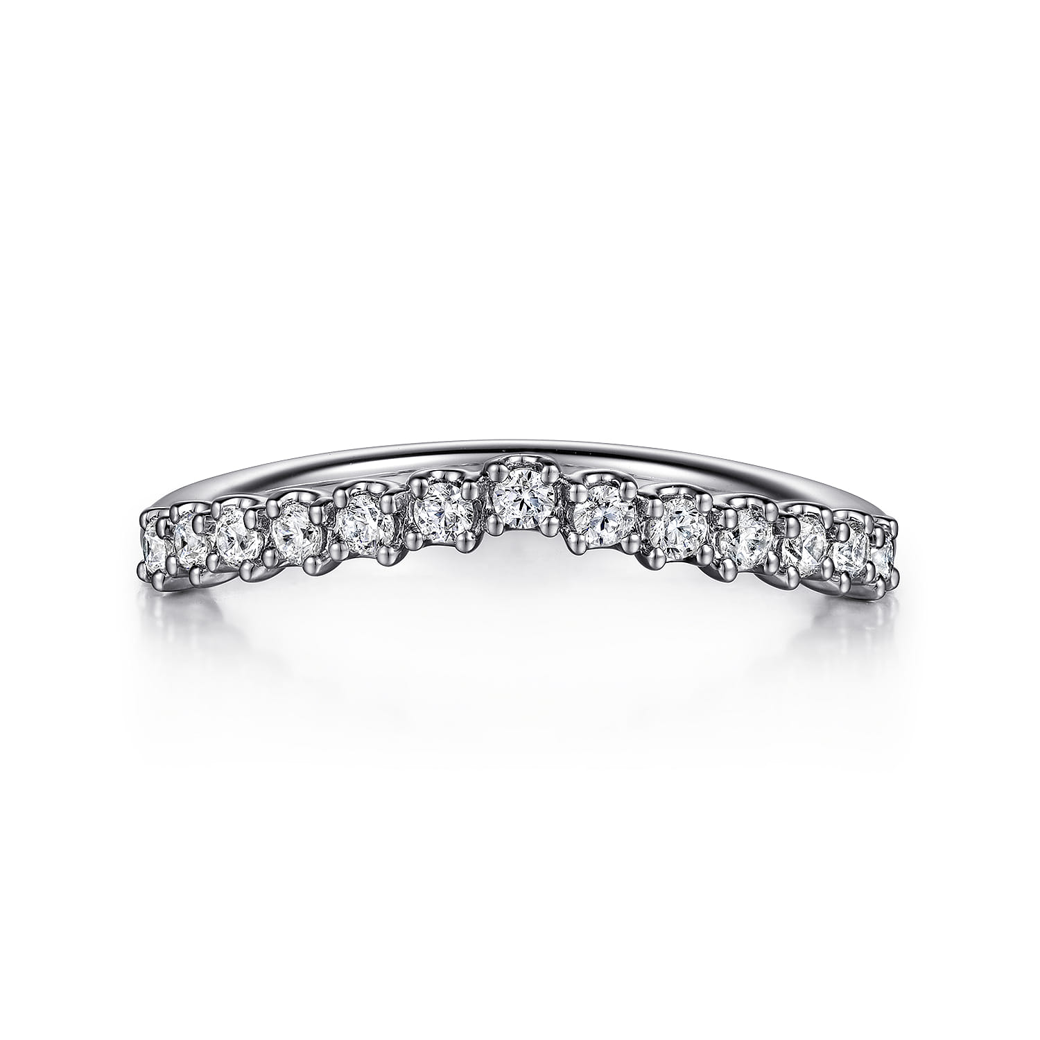 Curved Wedding Ring in 14k White Gold with Round Natural Diamond at Gabriel & Co. - Shot 1