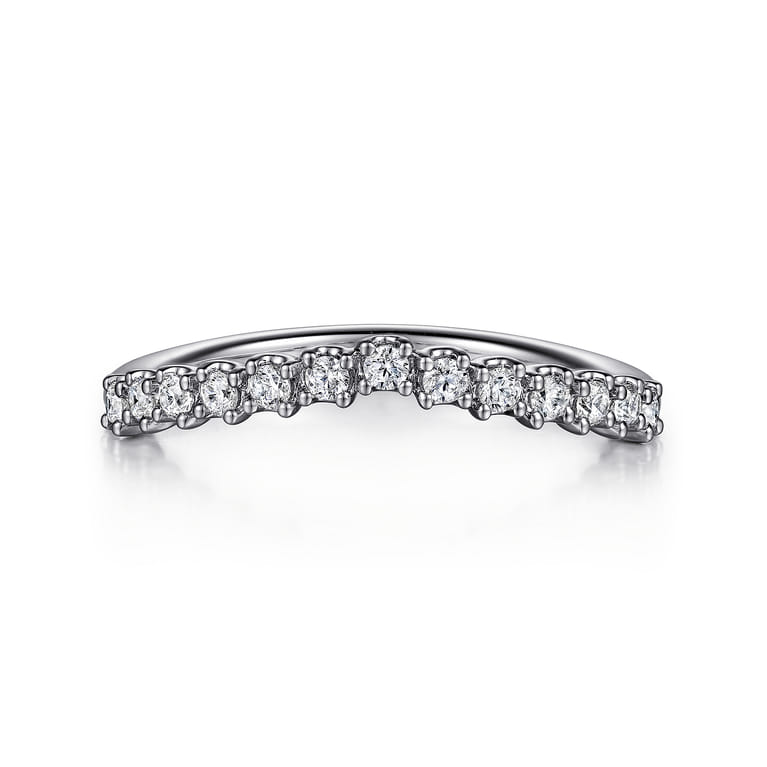 Curved Wedding Ring in 14k White Gold with Round Natural Diamond at Gabriel & Co. - Shot 1