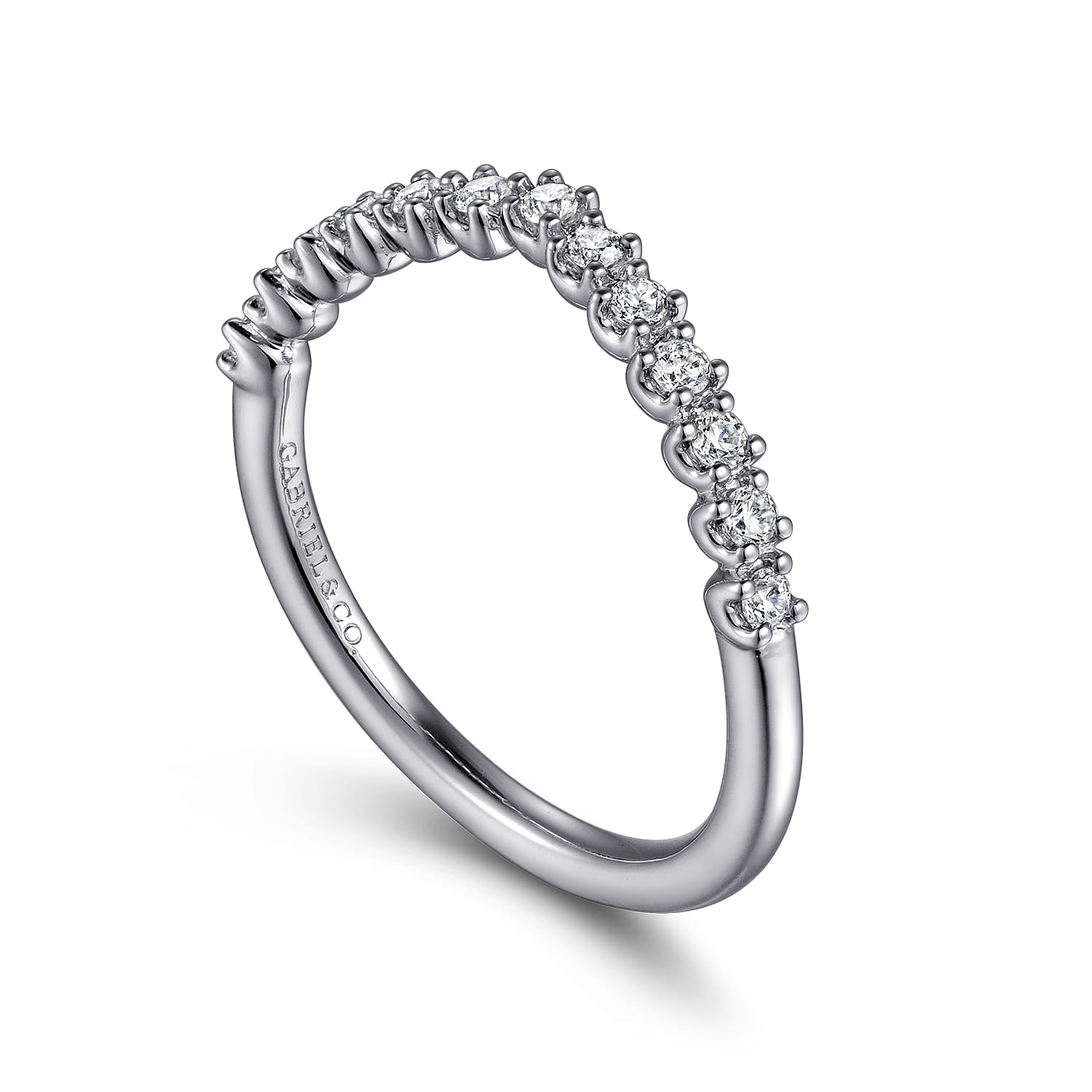 Curved Wedding Ring in 14k White Gold with Round Natural Diamond at Gabriel & Co. - Shot 3