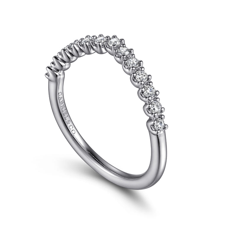 Curved Wedding Ring in 14k White Gold with Round Natural Diamond at Gabriel & Co. - Shot 3