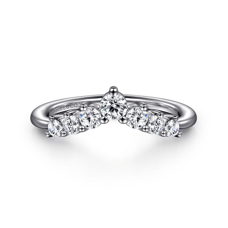 Curved Wedding Ring in 14k White Gold with Round Natural Diamond at Gabriel & Co. - Shot 1