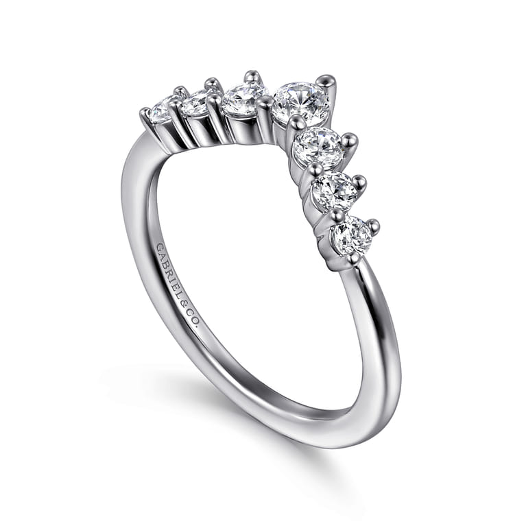 Curved Wedding Ring in 14k White Gold with Round Natural Diamond at Gabriel & Co. - Shot 3