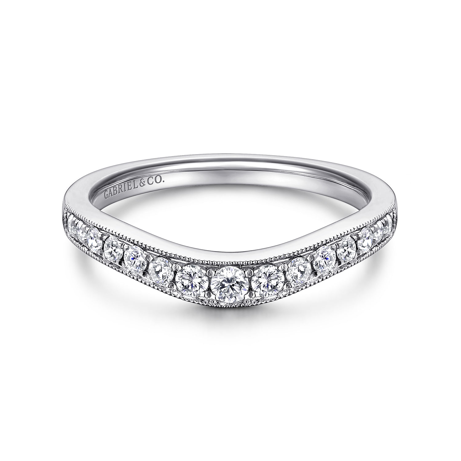 Curved 14K White Gold Diamond Wedding Band