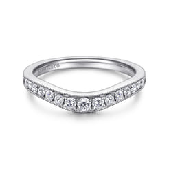 Curved 14K White Gold Diamond Wedding Band