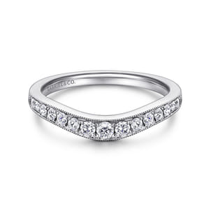 Curved 14K White Gold Diamond Wedding Band