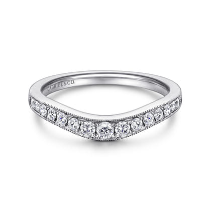 Curved 14K White Gold Diamond Wedding Band