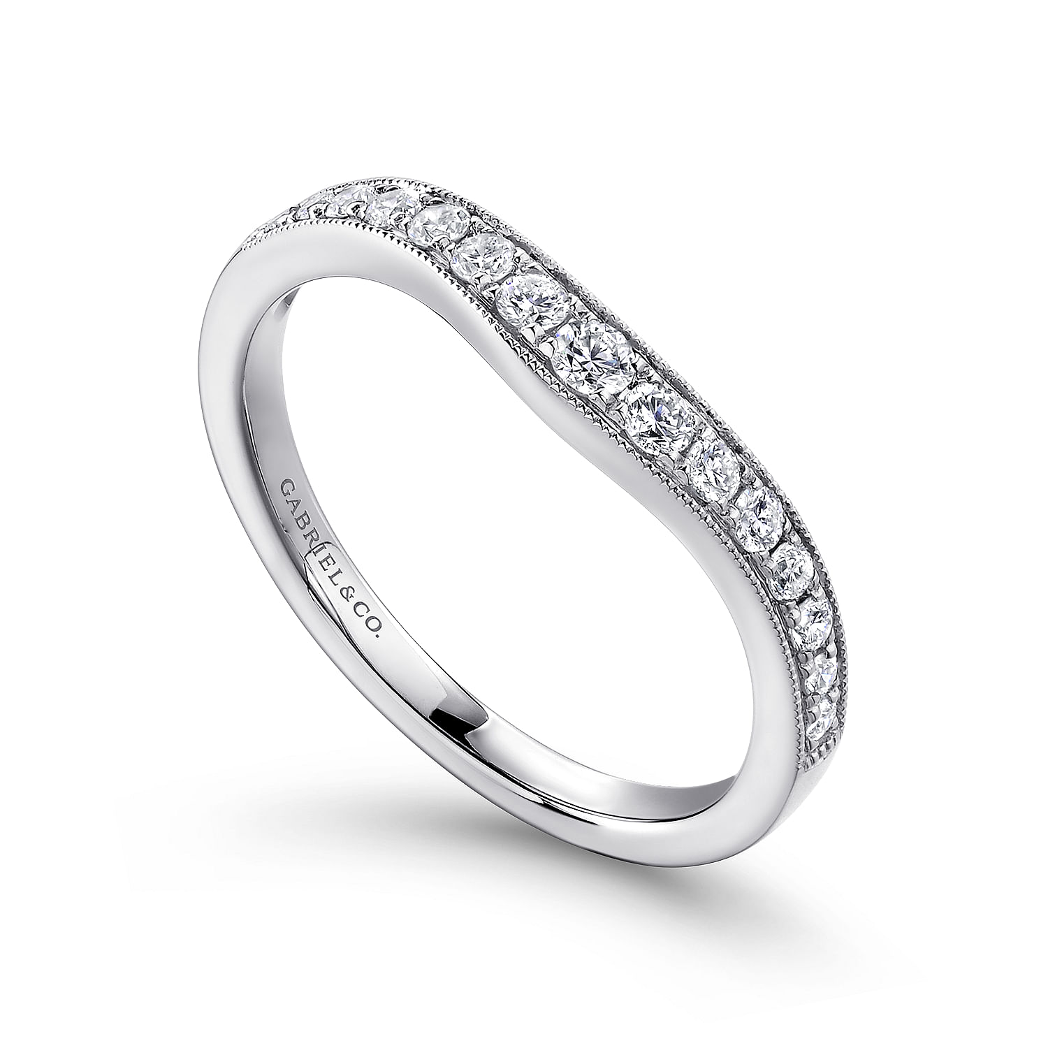 Curved 14K White Gold Diamond Wedding Band