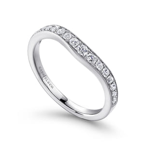 Curved 14K White Gold Diamond Wedding Band