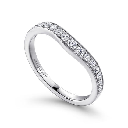 Curved 14K White Gold Diamond Wedding Band