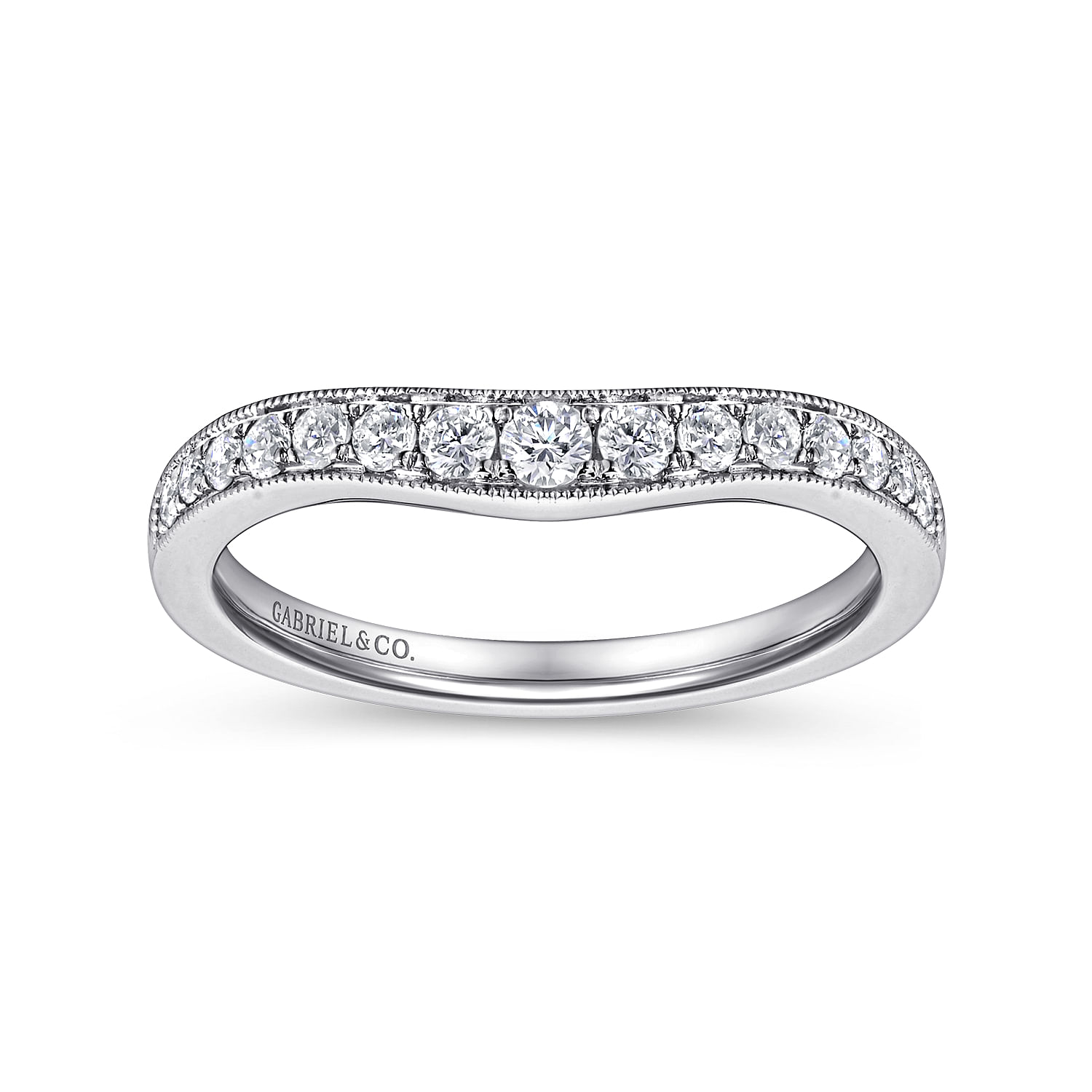 Curved 14K White Gold Diamond Wedding Band